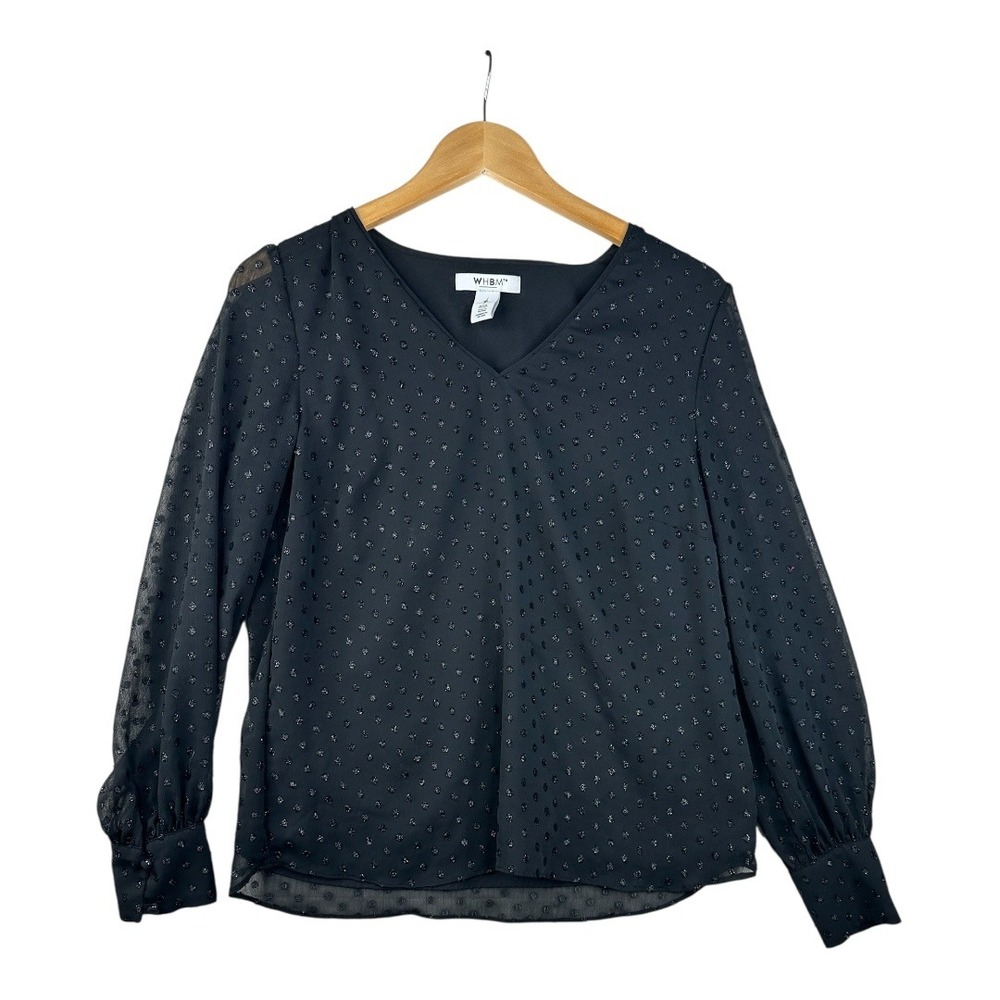 White House Black Market Textured Polka Dot Long Sleeve Blouse size XS Black